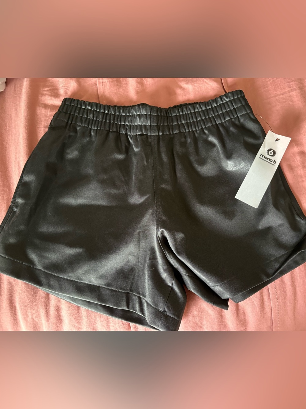 Mono B Black shiny Elastic-Waist Women's Shorts